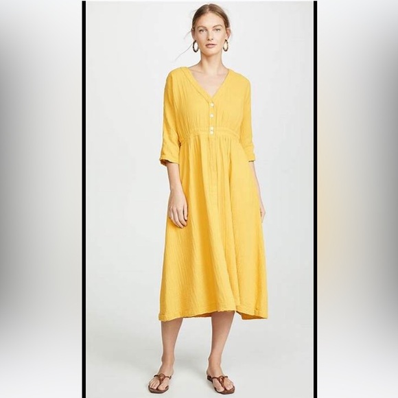 Xirena Georgia button front midi dress. Size Medium. Golden yellow. - Picture 7 of 7